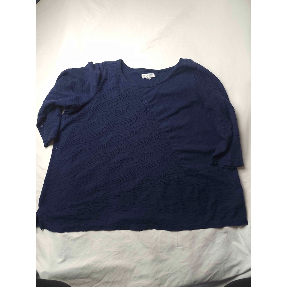 Kim Rogers Curvy Top Womens 2X Blue Quiet Luxury Minimalist Indie Office Siren